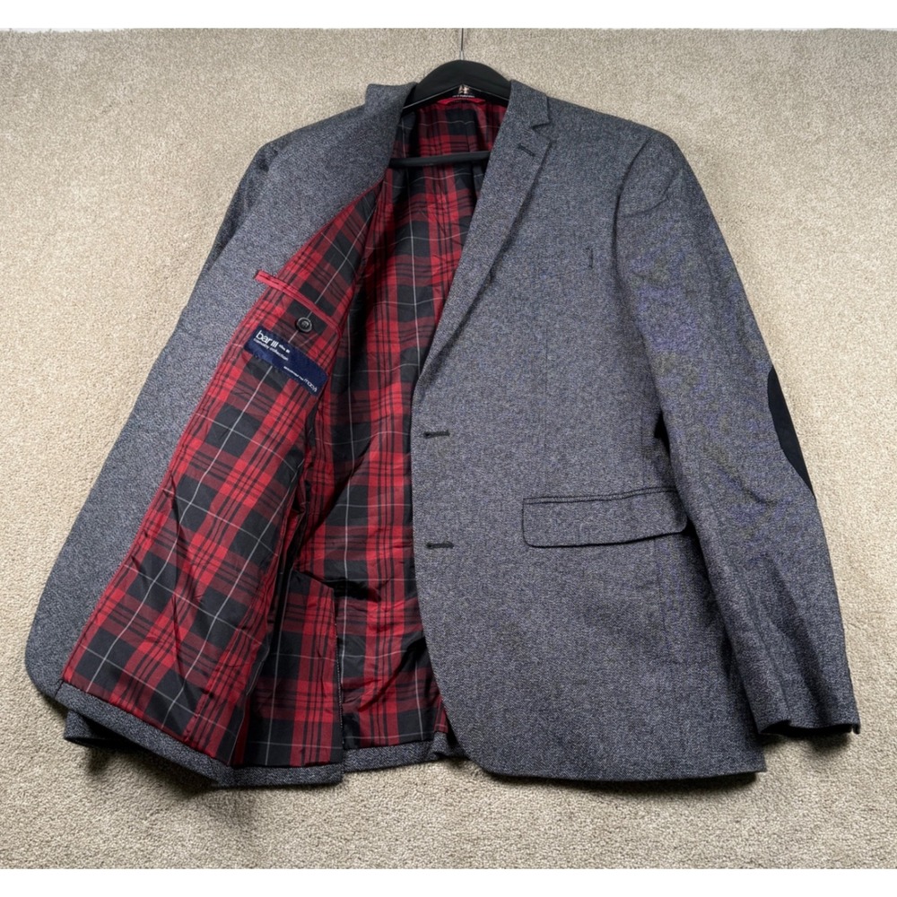Bar III Men 40R Gray Sport Coat Blazer Carnaby Collection Slim Fit Elbow Patch